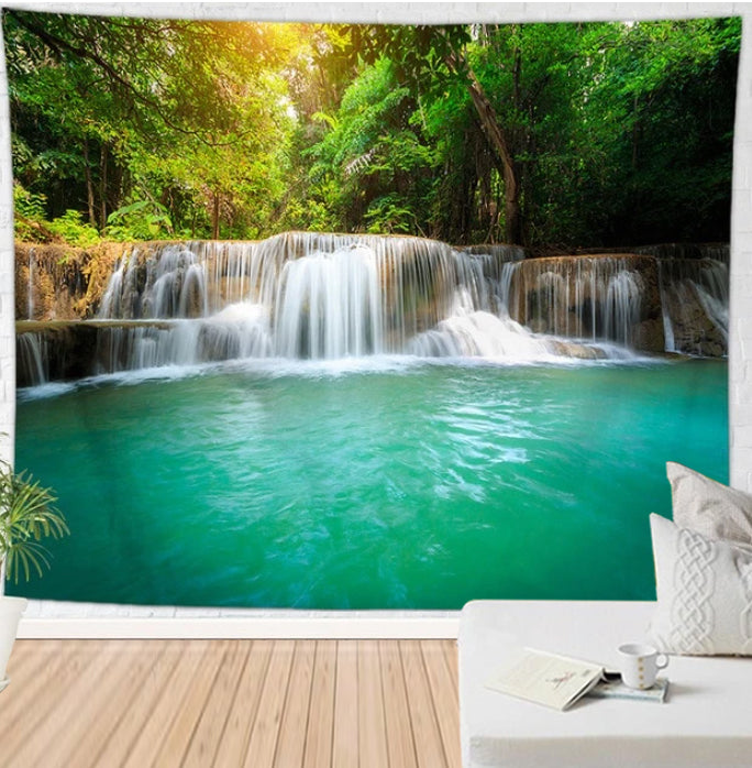 Luscious Forest Waterfall Tapestry
