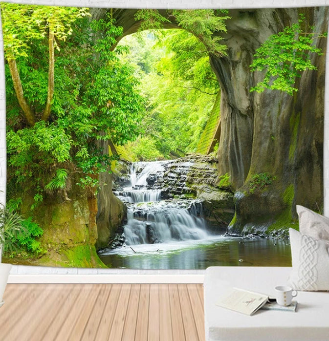 Nature Cave Waterfall Tapestry