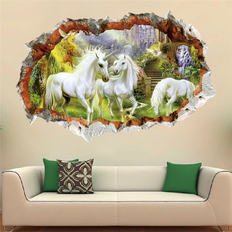 Enchanted Unicorns Forest 3D Mural Art Decals