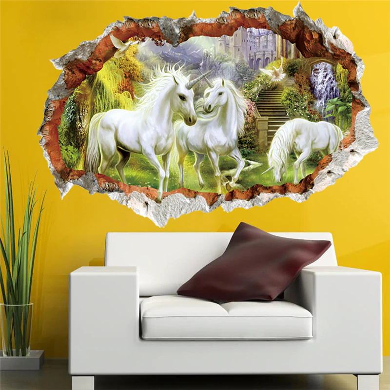 Enchanted Unicorns Forest 3D Mural Art Decals