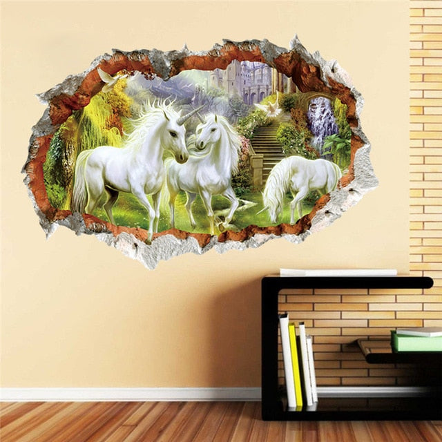 Enchanted Unicorns Forest 3D Mural Art Decals